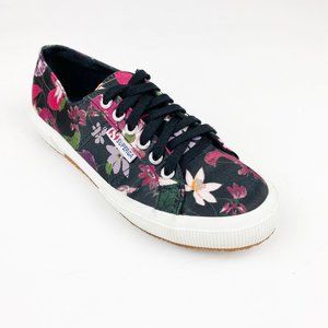 Superga Black Floral Lace Up Tennis Shoes